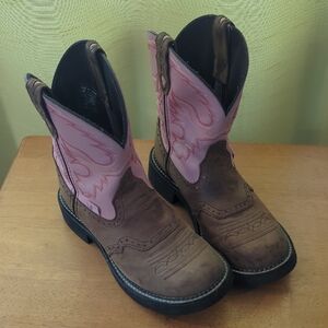 Size 8B Justin Gypsy Leather Pink and Brown Women's Western Boots